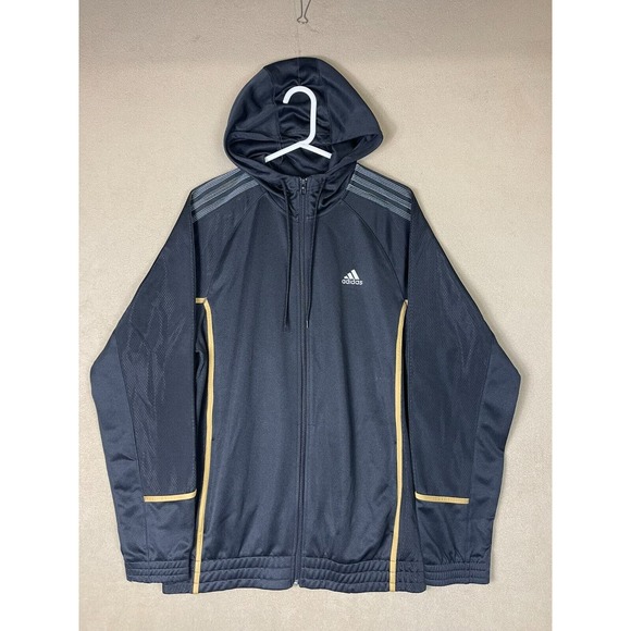 Adidas Hoodie Adult Medium Black Full Zip Long Sleeve 3‎ Stripes Outdoor Mens - Picture 1 of 10